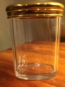 Clear Crystal Beveled Glass Brass Lid covered Container 3-3/4 in Tall Vintage - Picture 1 of 9