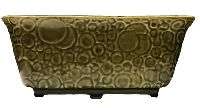 Vintage Avocado Green Brush Pottery Rectangular 7 1/4" x 4 1/2" Ceramic Planter - Image 1 of 4