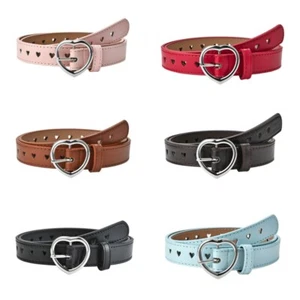 Kid Girl Metal Heart Pin Buckle Heart-shaped Holes Faux Leather Belt Waistband - Picture 1 of 16