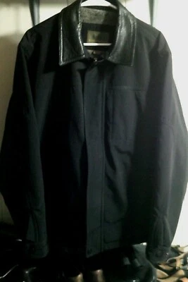 Men's Sz L Rainforest bomber jacket coat leather trim fleece lined poly/nylon - Image 1 of 4