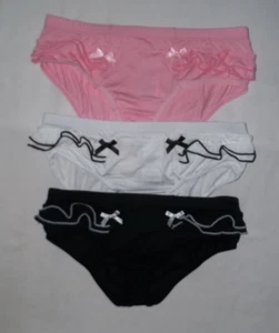 Shein tween girls 3pk ruffle trim w/bows bikini panties pink/black/white nip - Picture 1 of 2