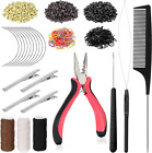 Kit d'outils d'extension de cheveux, 600 micro-anneaux doublés de silicone, 1 pince, 2 aiguilles à crochet
