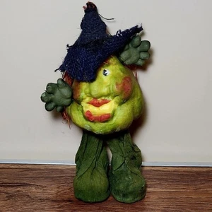 Vintage Halloween Paper Mache Composite Green Witch with Straw Hair - Picture 1 of 5