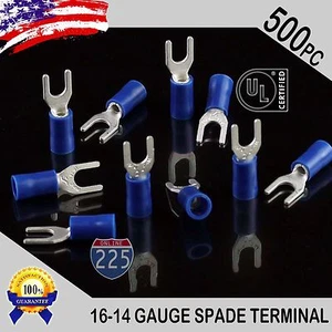 500er-Pack 16-14 Stärke Vinyl Spaten Gabel Crimp Klemmen #8 Nieten Blech Kupferkern UL - Bild 1 von 1