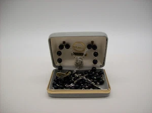 Vintage Malco Sterling Silber 925 Rosenkranz, schwarze Onyx Perlen, OVP! - Bild 1 von 16