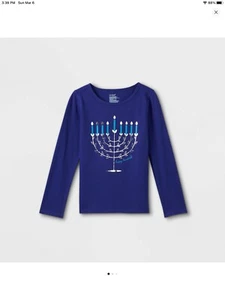Cat & Jack Girl’s Long Sleeve T Shirt Happy Hanukkah Menorah NWT XS 4/5 - Picture 1 of 2
