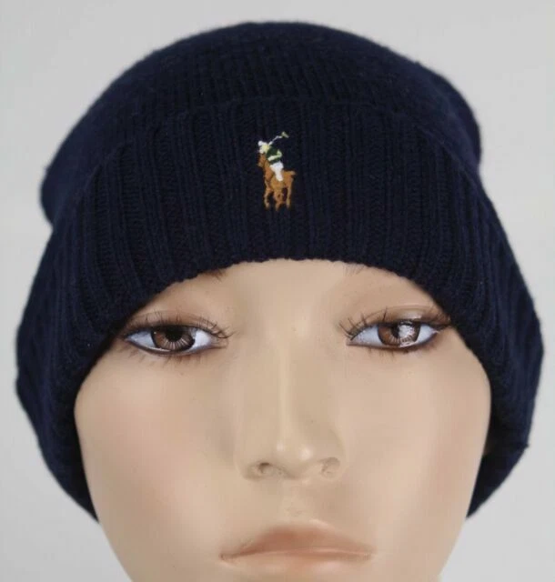 Polo Ralph Lauren PP0054-433 Men's Ribbed Beanie Hat - Navy Blue, One Size
