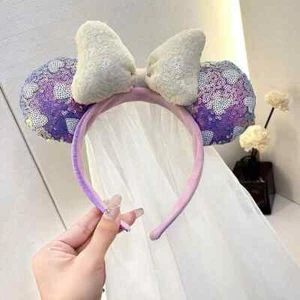 Minnie Mouse ears white sequins bow Headband - Picture 1 of 3