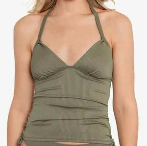 Salt + Cove Juniors Ribbed Shirred Halter TANKINI TOP COLOR OLIVE GREEN SIZE XL - Picture 1 of 6