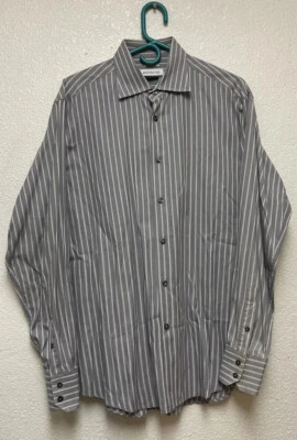 VERSACE COLLECTION Mens Button Front Shirt Business Fit Sz 16 1/2. 42Striped - Imagem 1 de 4