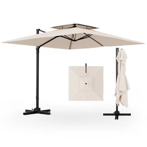 Patio 9.5' Square Cantilever Offset Umbrella Double Vented 360° Heavy Duty - Picture 1 of 21