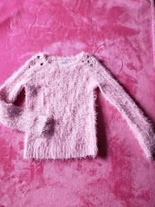 Justice Girl's Sweater Fuzzy Size 6 Light Pink Stones on Shoulder a - Picture 1 of 8