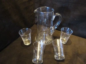 Vetro Fostoria vintage atomico Sunburst chiaro Starburst 5 pz. set succo anni '60 - Foto 1 di 10