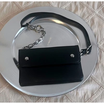 Bolso Cinturón Negro Ajustable Forever 21 -Acento Cadena Plateada, Estilo Minimalista -Nuevo Foto 1 de 4
