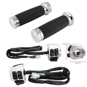 Chrom Motorcycle 1" Handlebar Hand Grips + Switches Controls Housing For Harley - Picture 1 of 16
