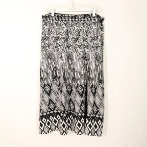 Vintage Kim Rogers Skirt XL Black White Geo Argyle Stretch Waist Boho Midi - Picture 1 of 8