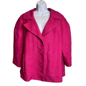 Talbots Women's Hot Pink 100% Linen 3/4 Sleeve Jacket Size 16W Career Coastal - Picture 1 of 12