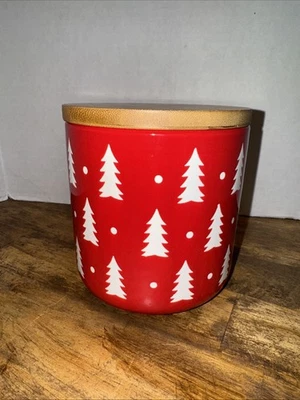 Signature Red Ceramic Christmas Tree Embossed Cookie Jar/Canister 5.5 " - Image 1 of 4