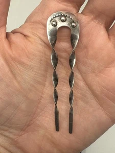 Handmade Southwest Sterling Silver Horse Shoe Stamped Hair Pin - 2 3/4 inches - Picture 1 of 5
