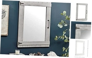  Gray Weathered Barn Door Wall Mirror, Vintage Decor for Bedroom and Bathroom  - Picture 1 of 7