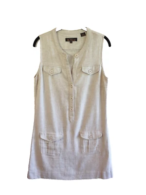 Mini Vestido Ben Sherman Lino Sin Mangas Cambio Talla Mediana Safari Terroso Neutro Foto 1 de 4