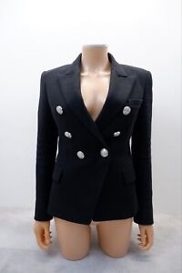 Balmain Womens Double Breasted Blazer Size 38 Black Jacket Very Good Condition