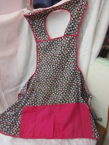 Vintage 1940's cotton red black Bib Apron - Picture 1 of 4