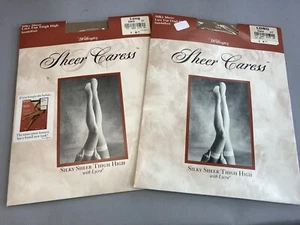 (2) Vtg Worthington Sheer Caress Long Silky Sheer Pantyhose Sand 41 Thigh High - Picture 1 of 6
