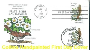 COLLINS HAND PAINTED 1962 Birds And Flowers Georgia Cherokee Rose Brown Thrasher - Picture 1 of 1