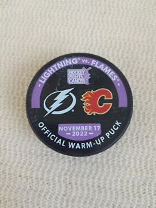 Game Used Lightning Calgary Flames Warm Up Puck 2022 Hockey