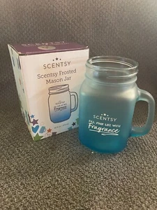 Scentsy Frosted Mason Jar Blue Drinking Cup - Picture 1 of 3