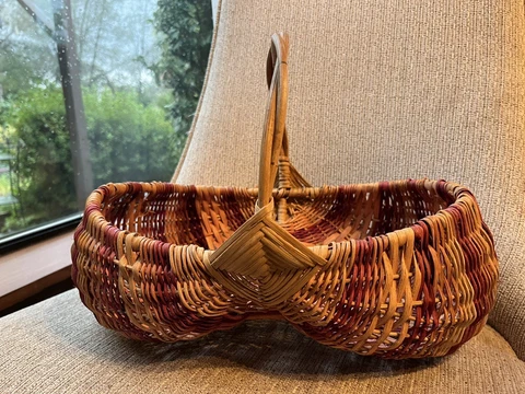 Vintage Woven Buttocks Egg Basket Pink Purple Gods Eye 15" Cover