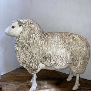 Vintage Wood Hand Carved P.Campbell Signed Sheep Lamb Folk Art Multi Texture LG - Picture 1 of 13