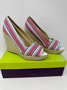Paco Gil Multi Color Canvas STRIPE Peep-toe Espadrille Wedge NEW In Box Sz 8M - Picture 1 of 7