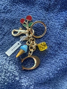coach keychain fob with dangling icrecream cone, cherry and big C NWT Last One - Picture 1 of 4