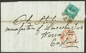 [st8083] 1869 Cover w/Scott#117 12c green from New York to Warrington England - Picture 1 of 4