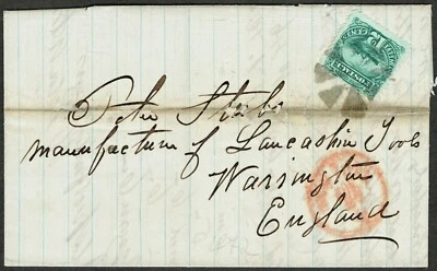 [st8083] 1869 Cover w/Scott#117 12c green from New York to Warrington England - Image 1 of 4