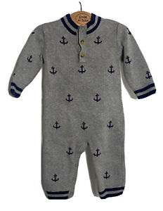 Janie and jack Baby boys Knit one piece Sweater romper Gray nautical  3-6 Month