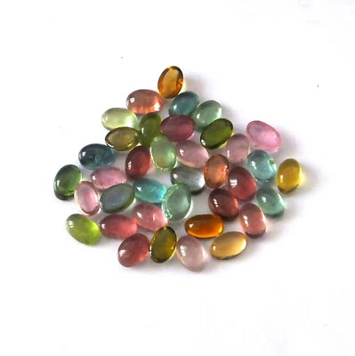 Multi Color Tourmaline Cabochon 6X4 mm Oval Natural Loose Gemstone 40 Pieces Lot - Image 1 of 3