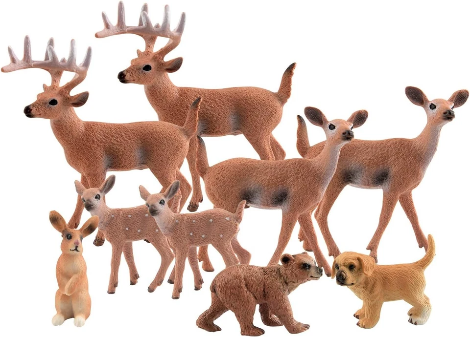 Conjunto de 9 piezas de figuras en miniatura de animales del bosque ciervo estatuilla perro Foto 1 de 4