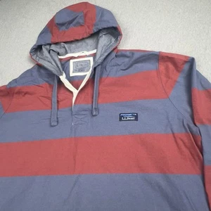 L.L. Bean Herren XL-Reg gestreift blau rot Langarm Rugby Knopf Polo mit Kapuze - Bild 1 von 12