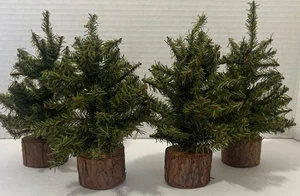 4 7” Mini Christmas Trees Flexible Branches Stump Base Decor Christmas Village - Picture 1 of 2