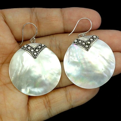 Pendientes redondos de plata de ley 925 madreperla 8 mm joyas de piedras preciosas Foto 1 de 4