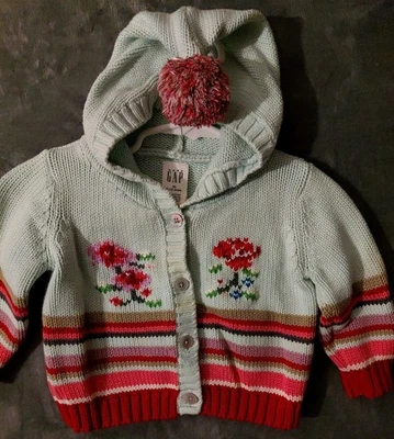 Suéter Baby Gap Niña 6-12 meses con Capucha De Colección Rayas Flores Calidad Hecho India Boho Foto 1 de 4