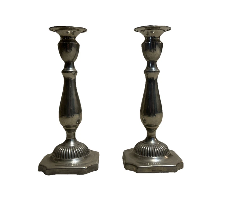 Pair of Vintage Pewter Candle Stick Holders (Set of 2) 8.5" Tall Silver - Image 1 of 4