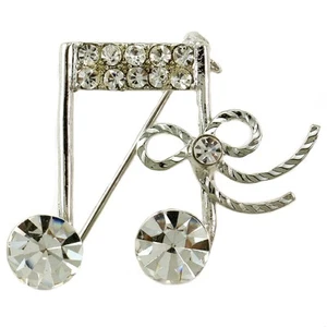 Broche prendedor nota musical clave aguda tono plata cristal transparente joyería de moda ch1 - Imagen 1 de 1