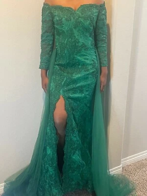 Trumpet/Mermaid Off Shoulder Sleeves/ Train Tulle Lace Dress - Image 1 of 4