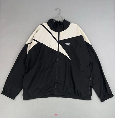 Chaqueta Reebok De Colección Para Hombre XL Negra Blanca Bloque de Color Cremallera Completa Pista Con Capucha Y2K Foto 1 de 4