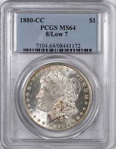 1880 CC MORGAN DOLLAR 8/ LOW 7 S$1 PCGS MS 64 - Picture 1 of 2