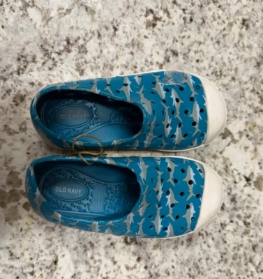 Old Navy Size 6 Toddler Blue Sharks Casual Boat Slip On Rubber Water Shoes New! - Image 1 of 3